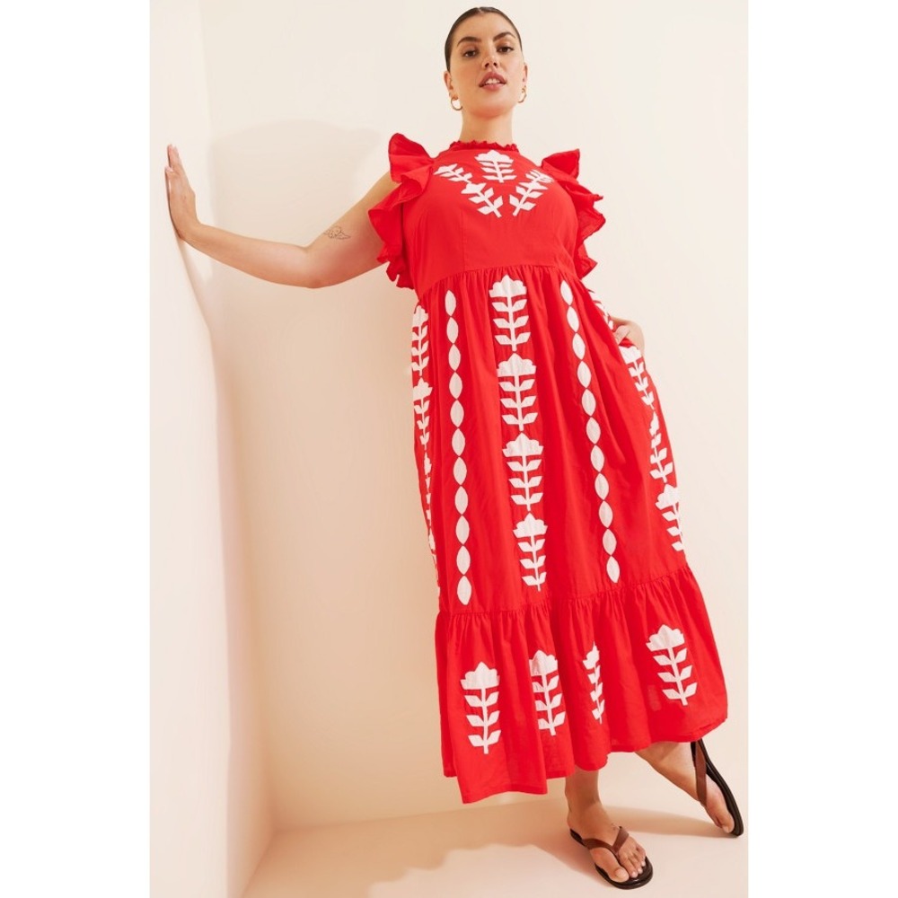 Banjanan Hannah Floral Maxi Dress Embroidered Ruffle Tiered Boho Summer Resort